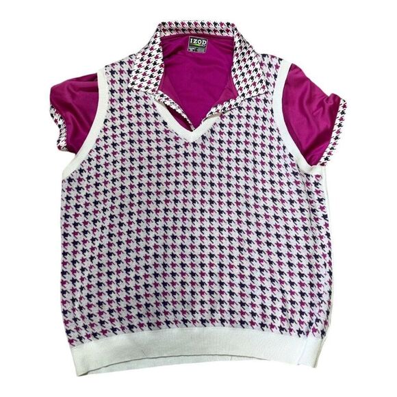 Izod Golf XXL Purple Houndstooth Vest & Polo Matching Pink Shirt Set Fuschia - Picture 1 of 8